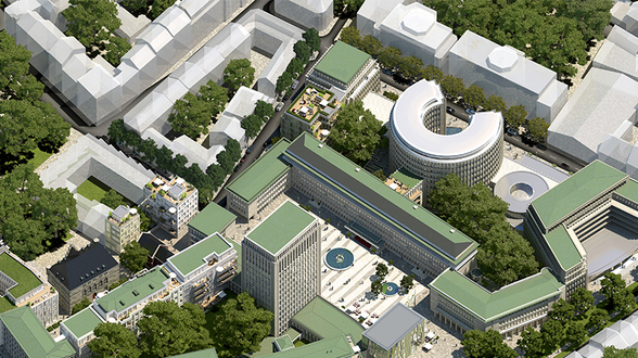 Das zukünftige 25hours Hotel im Kölner Gerling-Quartier aus der Vogelperspektive