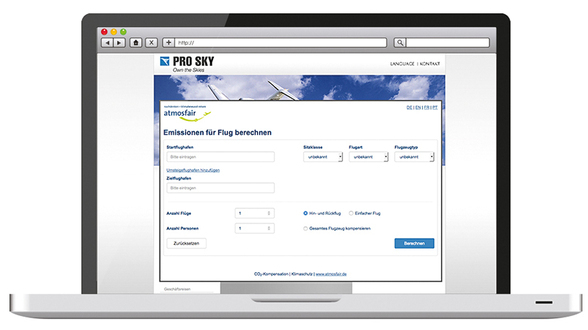 CO<sub>2</sub>-Emissionen lassen sich über das Pro Sky-Tool individuell berechnen