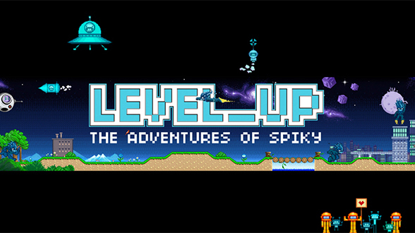 Den dramaturgischen Rahmen bildet das Game LEVEL_UP um den 8-Bit-Helden Spiky