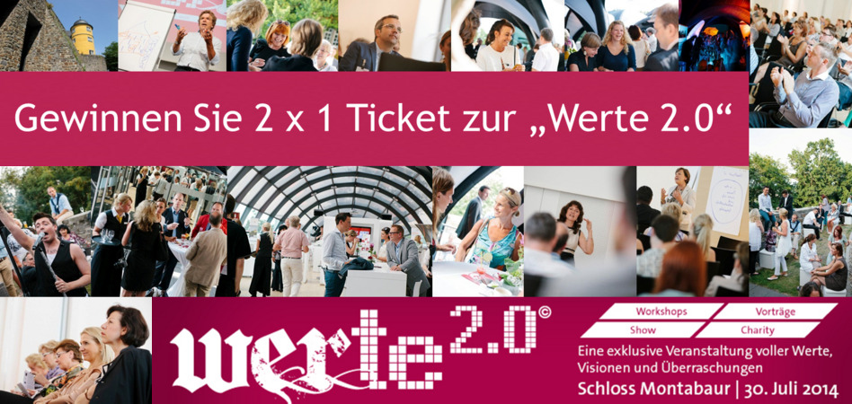 Der MICE Club verlost exklusiv 2 Tickets zur „Werte 2.0“ am 30. Juli 2014 (Bildquelle: MICE Club unter Verwendung von Bildern © intergerma, Lukas Papierak)) Der MICE Club verlost exklusiv 2 Tickets zur „Werte 2.0“ am 30. Juli 2014; Bildquelle: MICE Club unter Verwendung von Bildern © intergerma, Lukas Papierak)